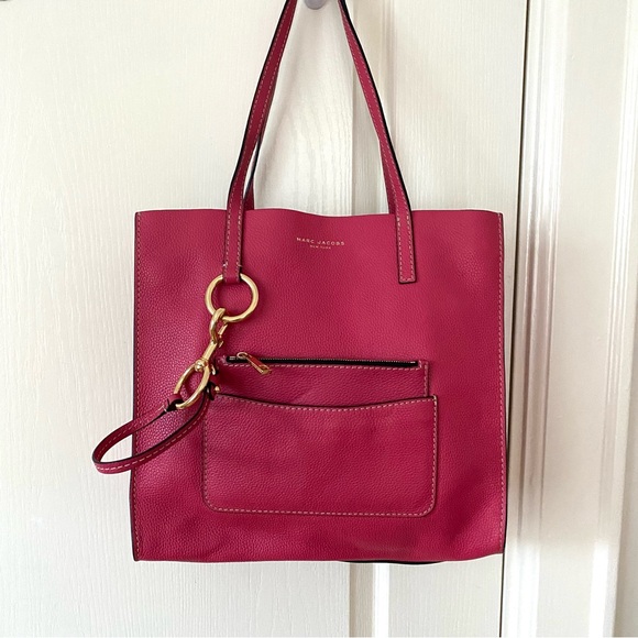 $425 Marc Jacobs the Bold Grind Fuchsia Pebble Leather Shopper Tote Shoulder Bag - Picture 1 of 13